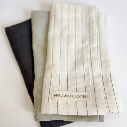 Pure French Linen Tea Towel Olive Stripe