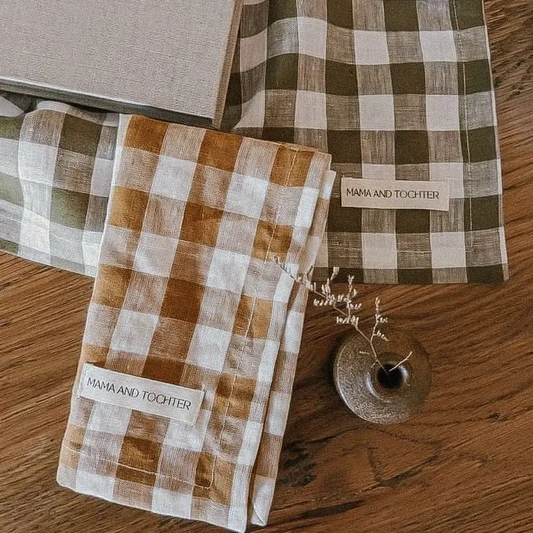 Pure French Linen Tea Towel Toffee Gingham