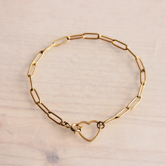 D-Chain Gold Bracelet With Open Heart Lock