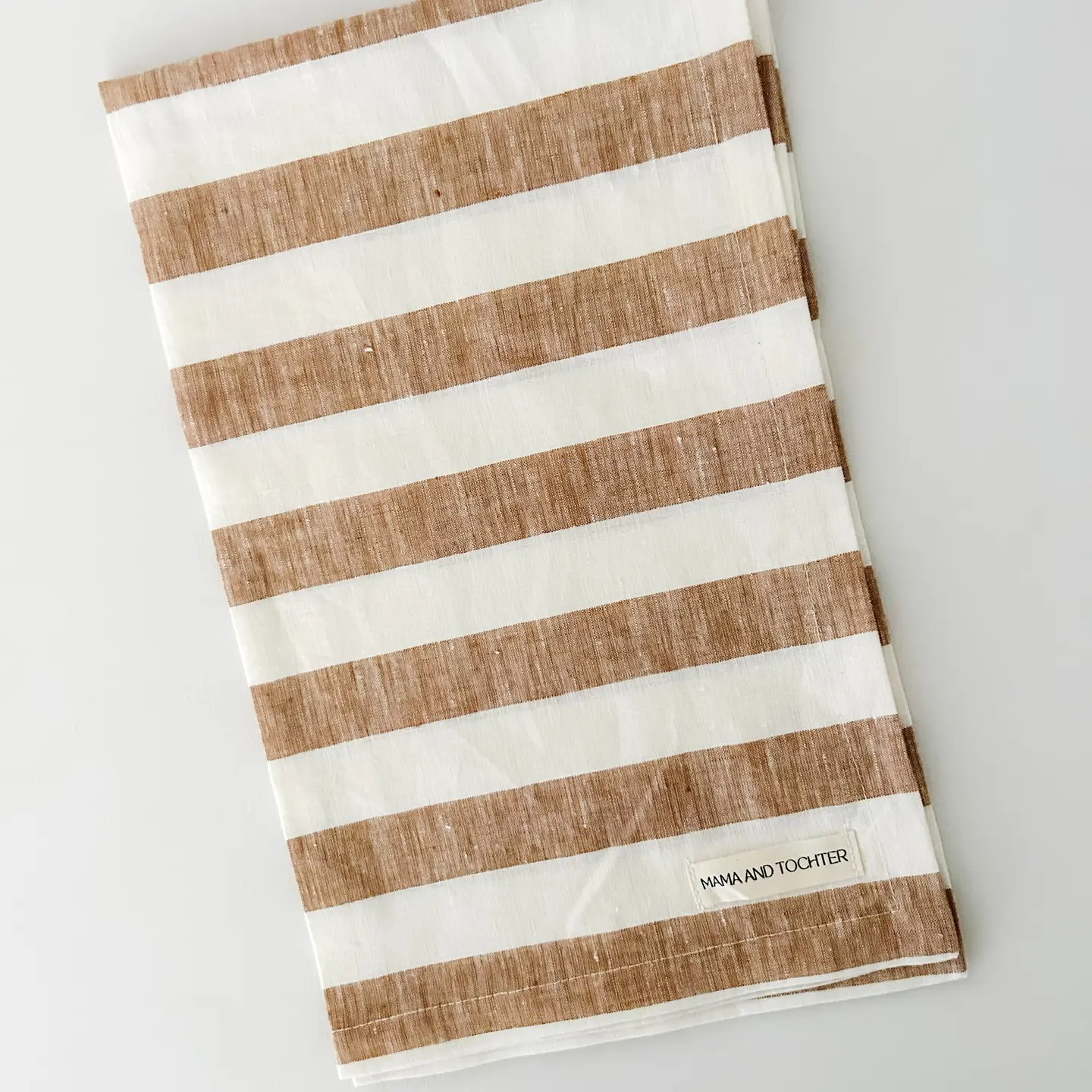 Pure French Linen Tea Towel Wide Toffee Stripe