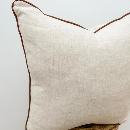 Piped Linen Cushion Cover Natural/Coffee