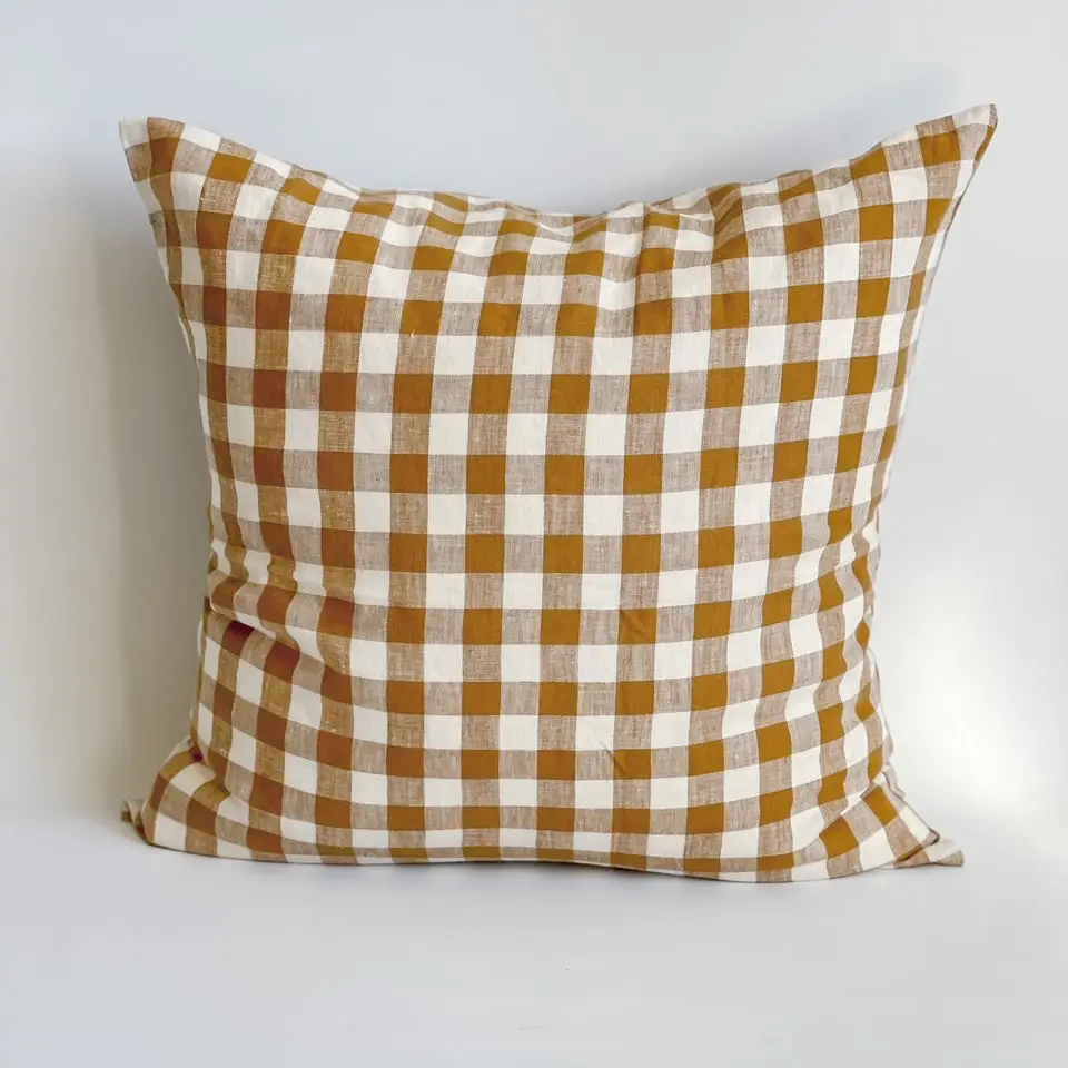 Linen Toffee Gingham Cushion Cover