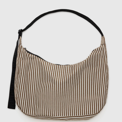 Large Nylon Crescent Bag Brown Stripe