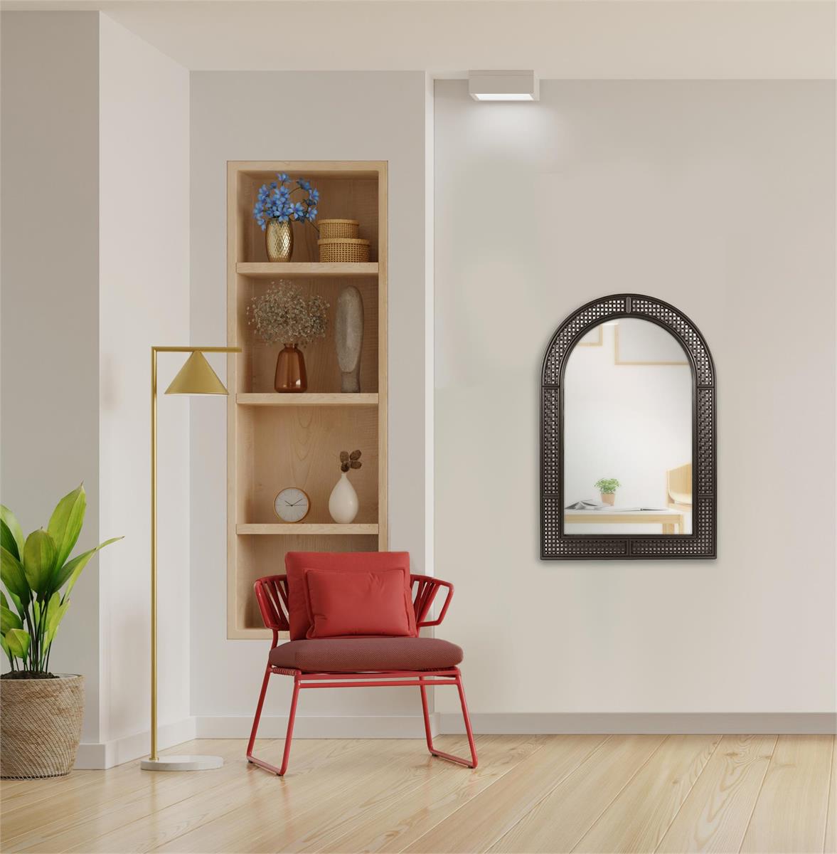 Rattan Look Arched Mirror