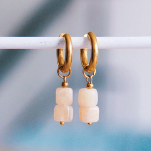 Wide Hoop Earrings With Nude Gemstone Blocks