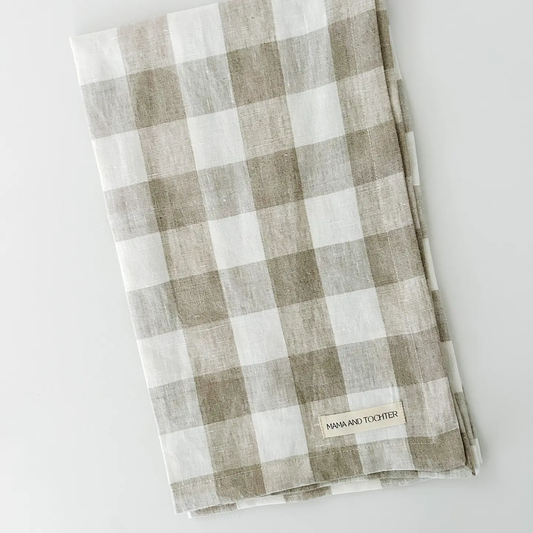 Pure French Linen Tea Towel Natural Gingham