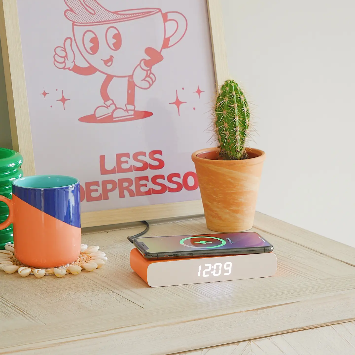 Wireless Charger And Alarm Clock Orange