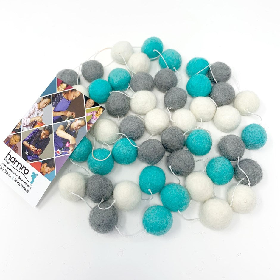 Blue, Grey and White Felted Ball Garland