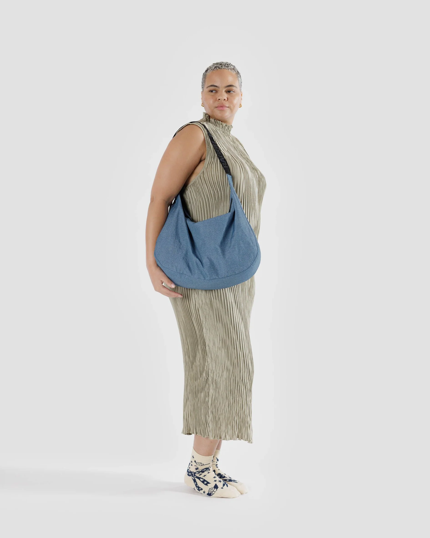 Large Nylon Crescent Bag Digital Denim