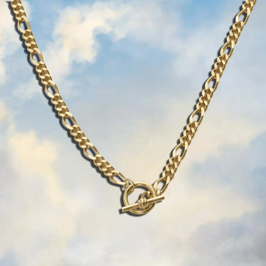 T-Bar Figaro Chain Necklace Gold