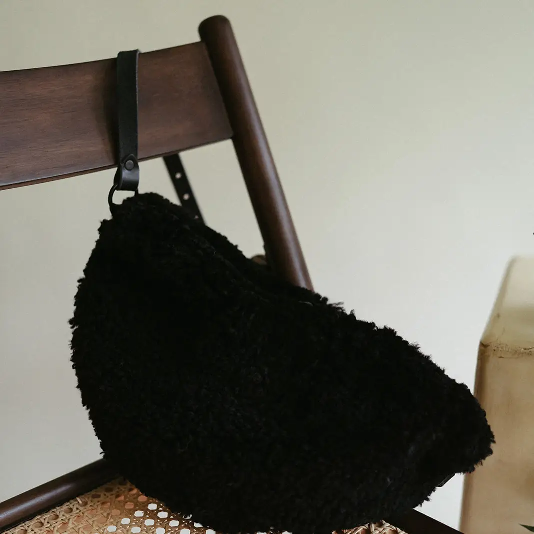 Black Shearling Sling Large