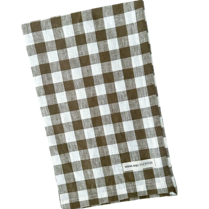 Pure French Linen Tea Towel Olive Gingham