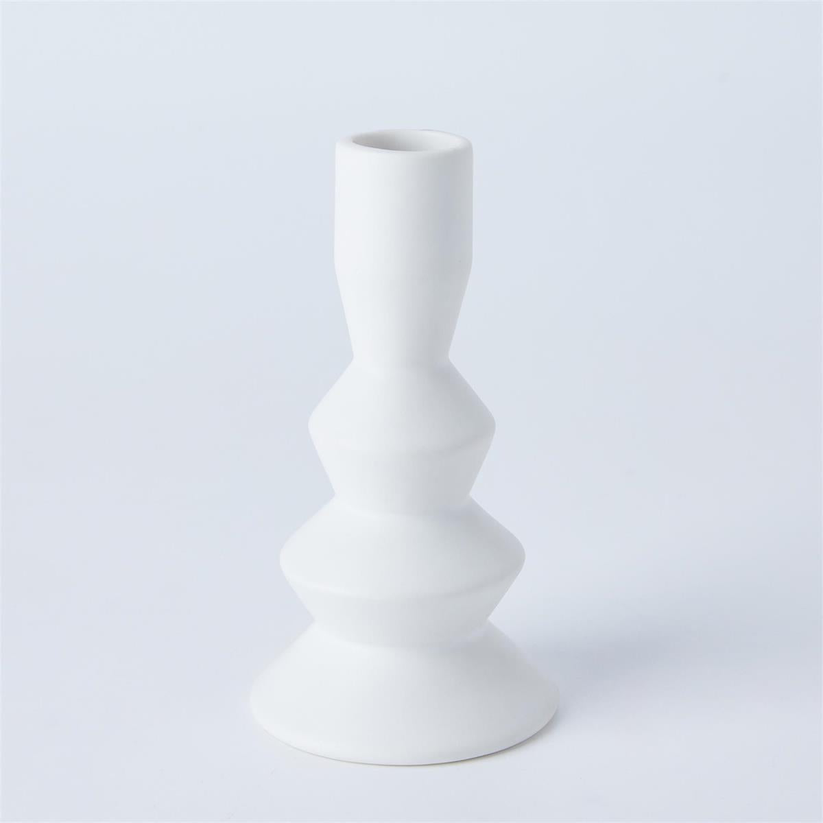 Stacked Matte White Taper Candle Holder Small