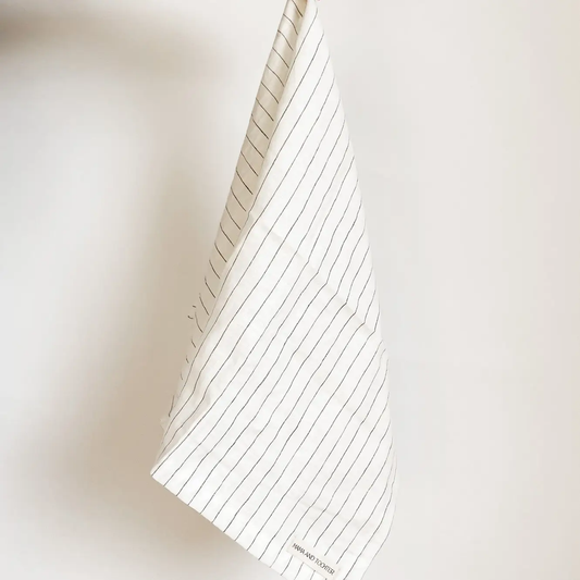 Pure French Linen Tea Towel Olive Stripe