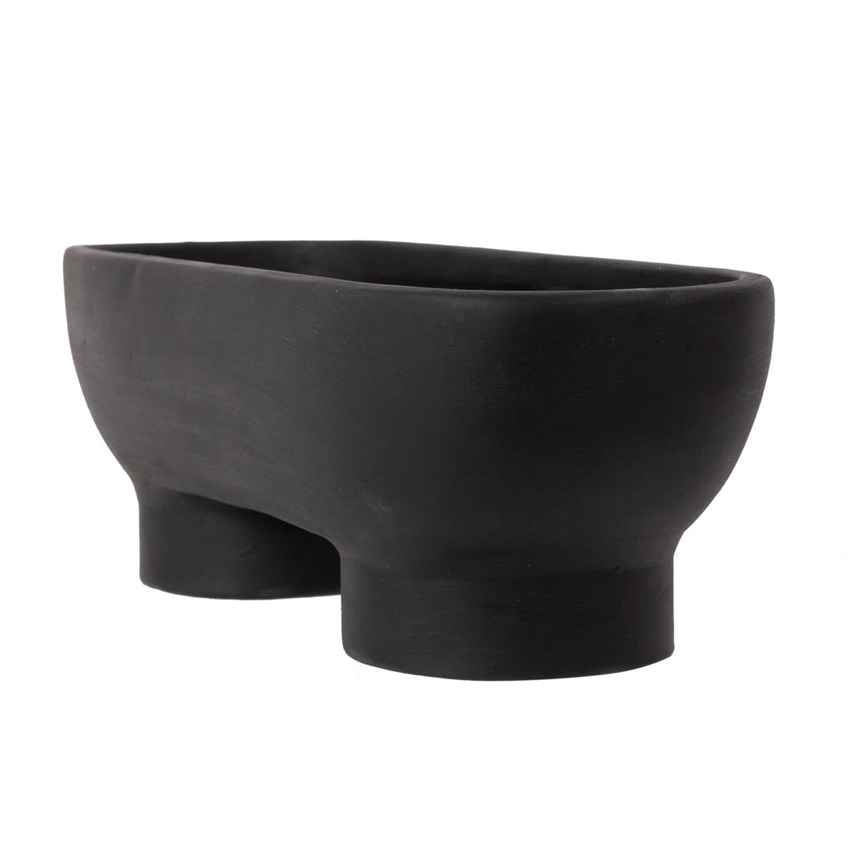 Footed Wide Black Planter Bowl