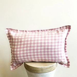 Flange Linen Lumbar Cushion Cover Lilac Gingham