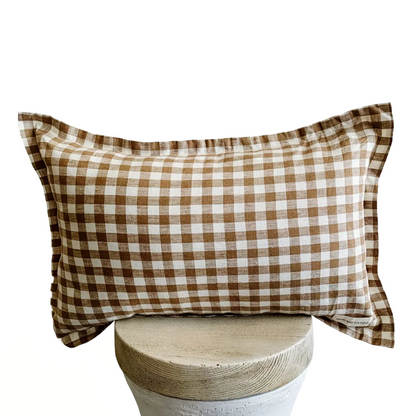 Flange Linen Lumbar Cushion Cover Chocolate Gingham