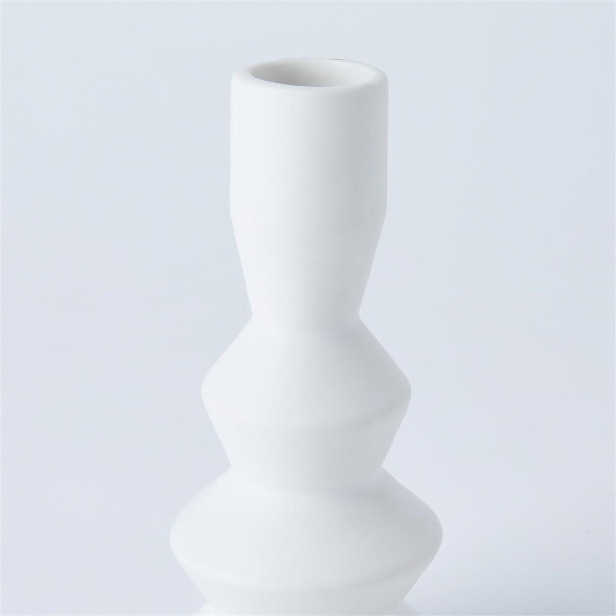 Stacked Matte White Taper Candle Holder Small