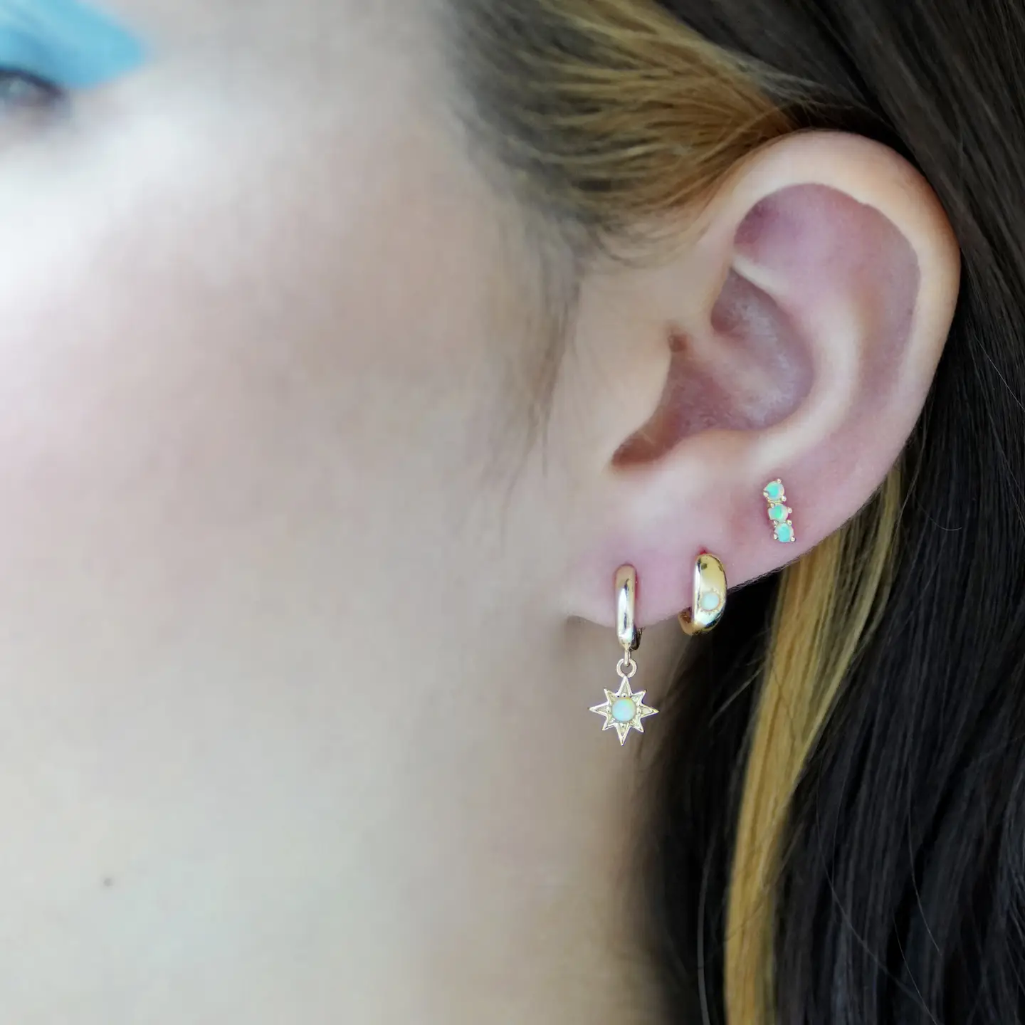 Opal Huggy Hoop Gold Earrings