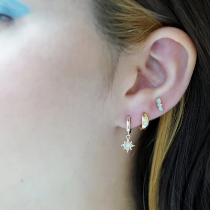 Opal Huggy Hoop Gold Earrings