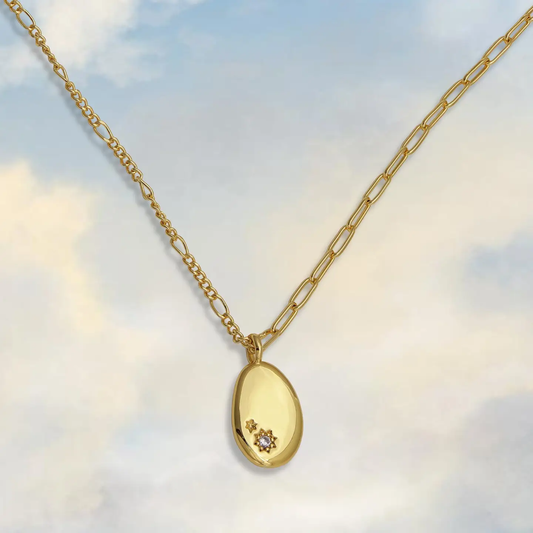 Minimalist Pebble Double Chain Necklace Gold