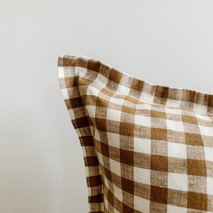 Flange Linen Lumbar Cushion Cover Chocolate Gingham