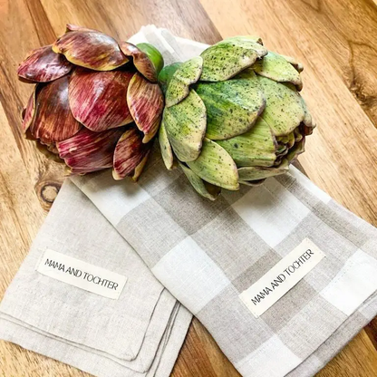 Pure French Linen Tea Towel Natural Gingham