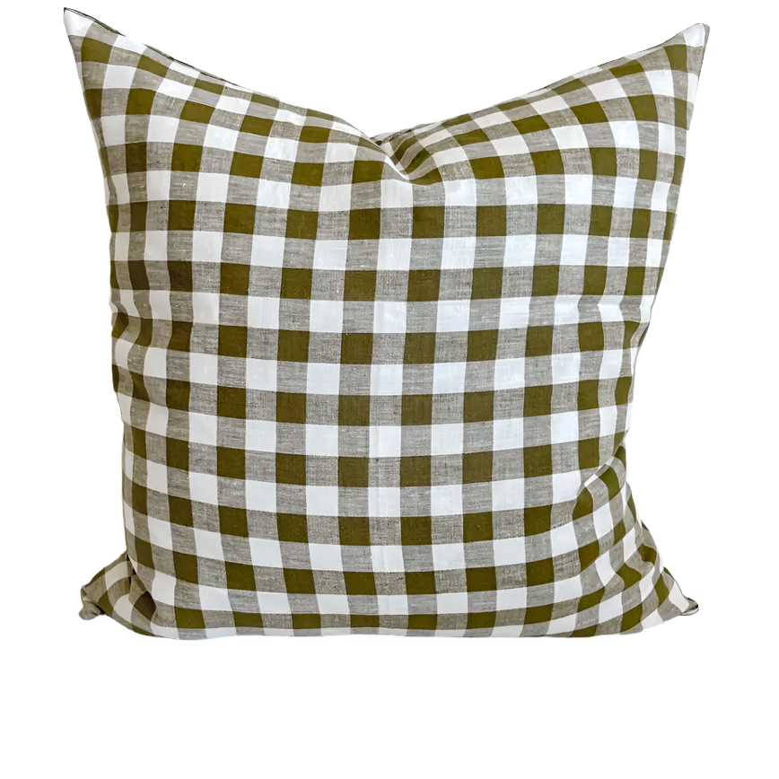 Linen Green Gingham Cushion Cover