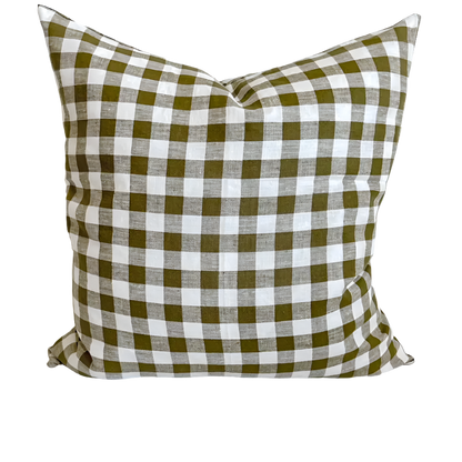 Linen Green Gingham Cushion Cover