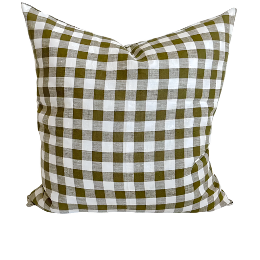 Linen Green Gingham Cushion Cover