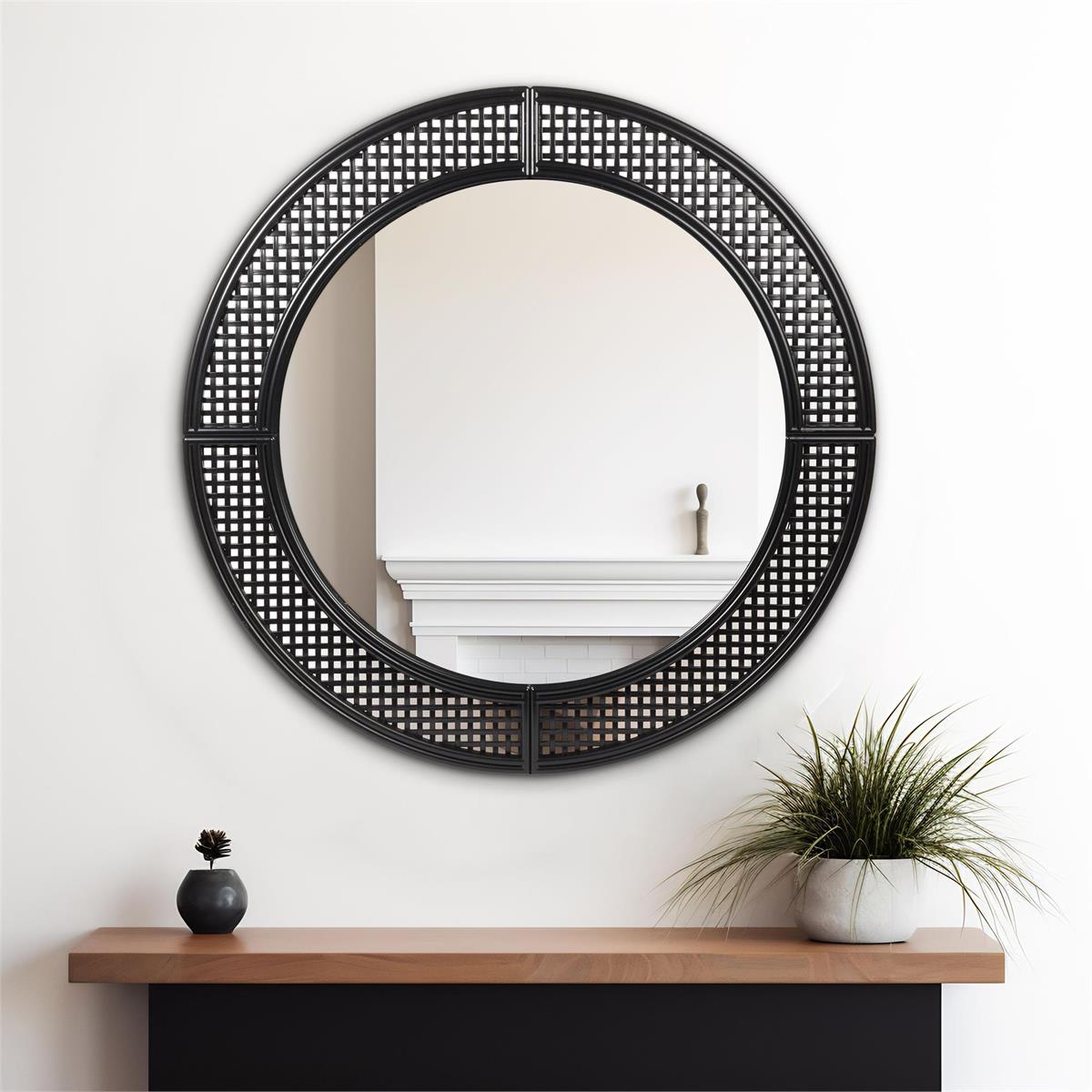 Rattan-Look Round Mirror