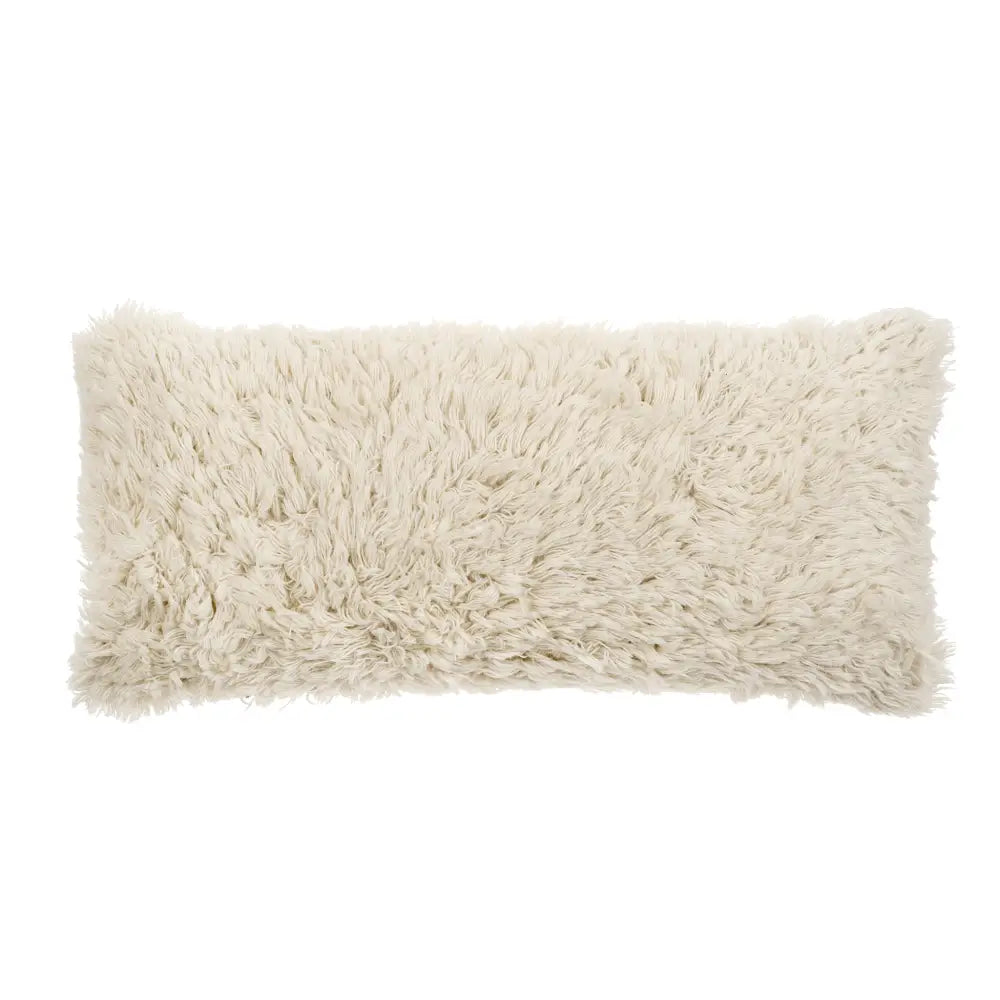 Long rectangular ivory shaggy wool lumbar pillow - PABOOM