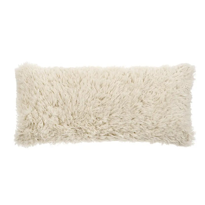 Long rectangular ivory shaggy wool lumbar pillow - PABOOM