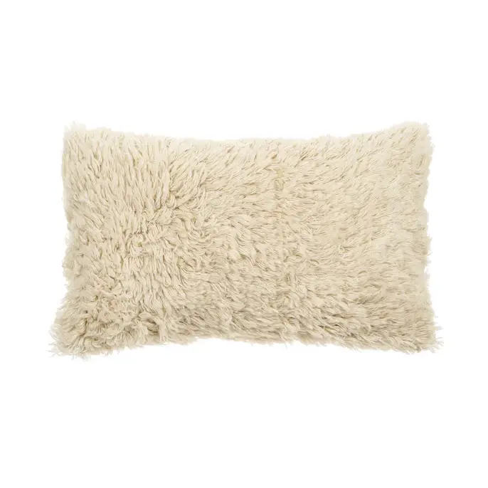 Rectangular ivory shaggy sheep's wool lumbar pillow - PABOOM