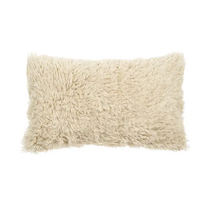 Rectangular ivory shaggy sheep's wool lumbar pillow - PABOOM