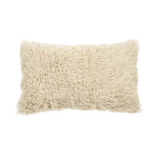 Rectangular ivory shaggy sheep's wool lumbar pillow - PABOOM