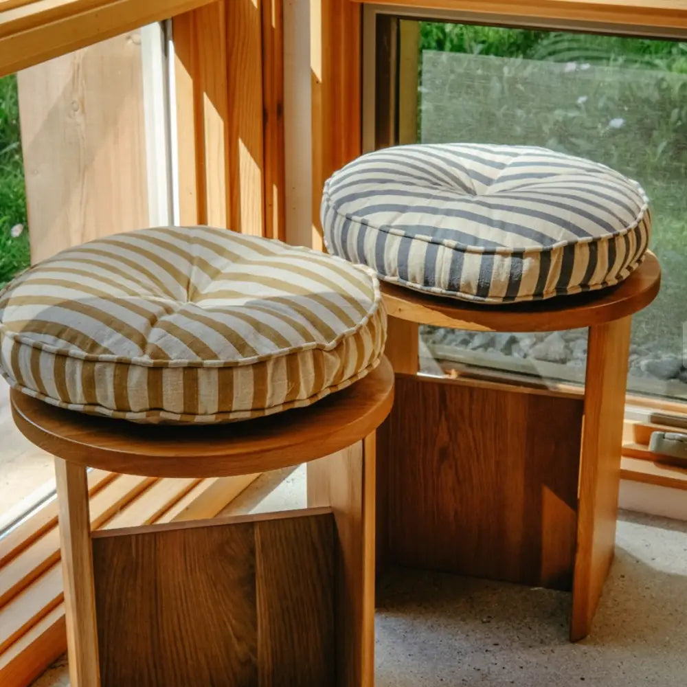 Awning Stripe Chair Cushion Round Sky - PABOOM