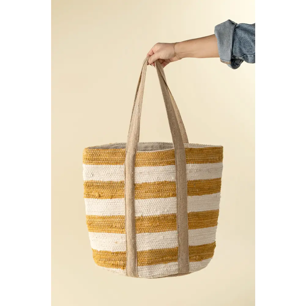 Beach Stripe Basket Tote - Sunflower
