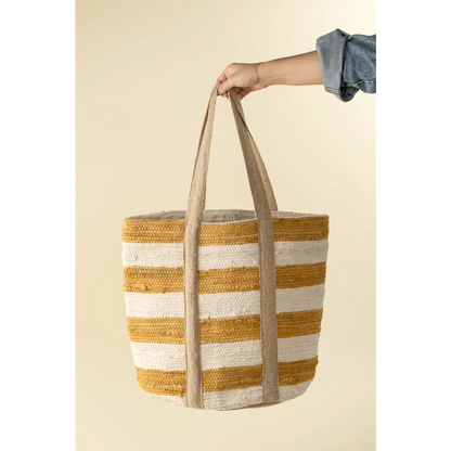 Beach Stripe Basket Tote - Sunflower