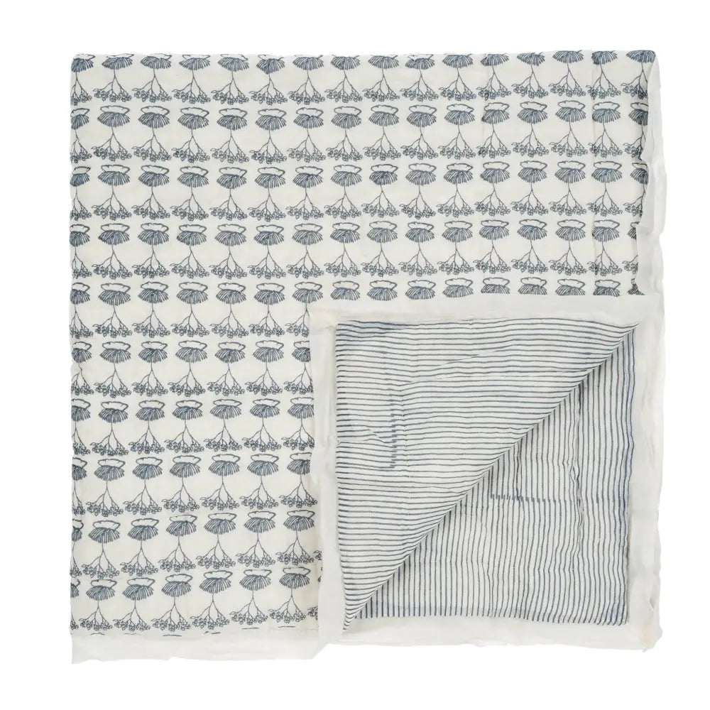 Block Print Botanical Muslin Baby Quilt Blue - PABOOM