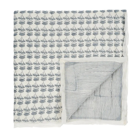 Block Print Botanical Muslin Baby Quilt Blue - PABOOM