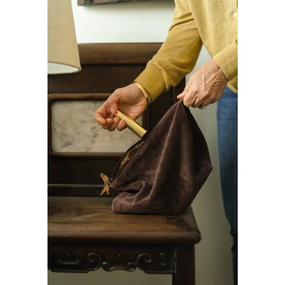 Indaba - Block Print Lined Sangria Velvet Pouch