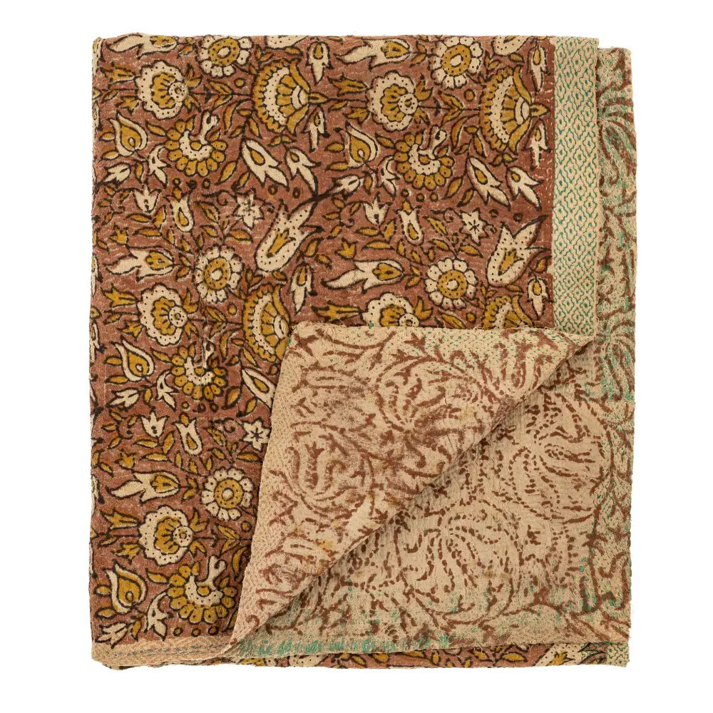 Indaba - Block Printed Vintage Kantha Blanket Meadow 50x60”