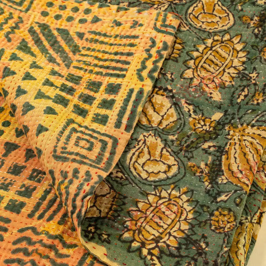 Indaba - Block Printed Vintage Kantha Blanket Pomegranate 50x60”