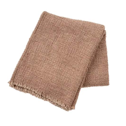 Callisto Blossom Brown woven throw, cotton polyester with fringe - PABOOM