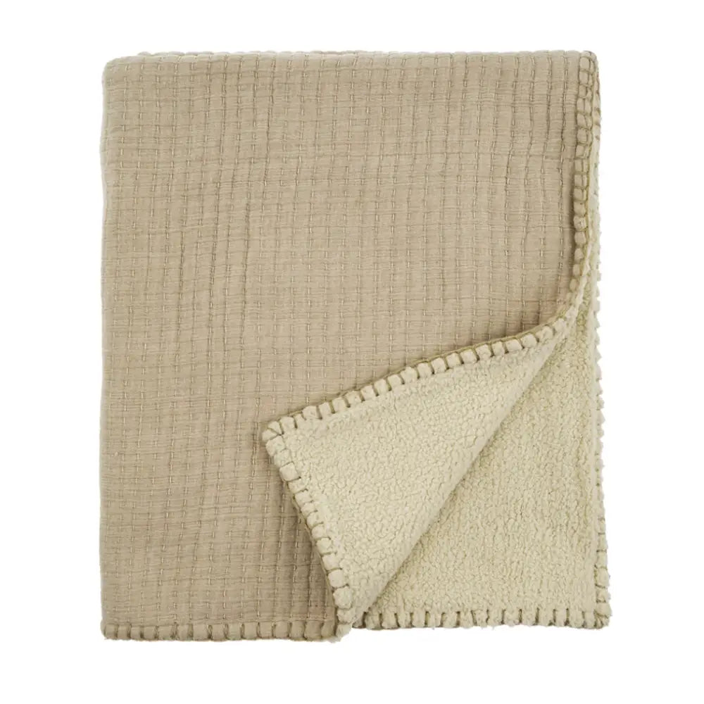 Kantha-Stitch Sherpa Throw Natural - PABOOM
