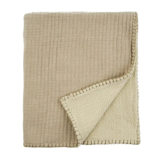 Kantha-Stitch Sherpa Throw Natural - PABOOM