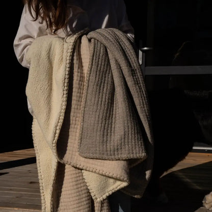 Indaba - Kantha Stitch Sherpa Throw Stone