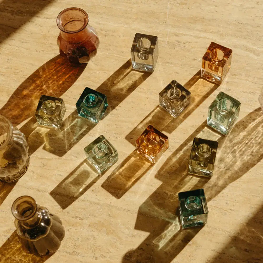 Luca Glass Candle Holder Blue - PABOOM