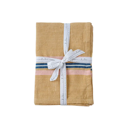 Indaba - Madeira Stripe Tea Towels Set Ochre + Pink